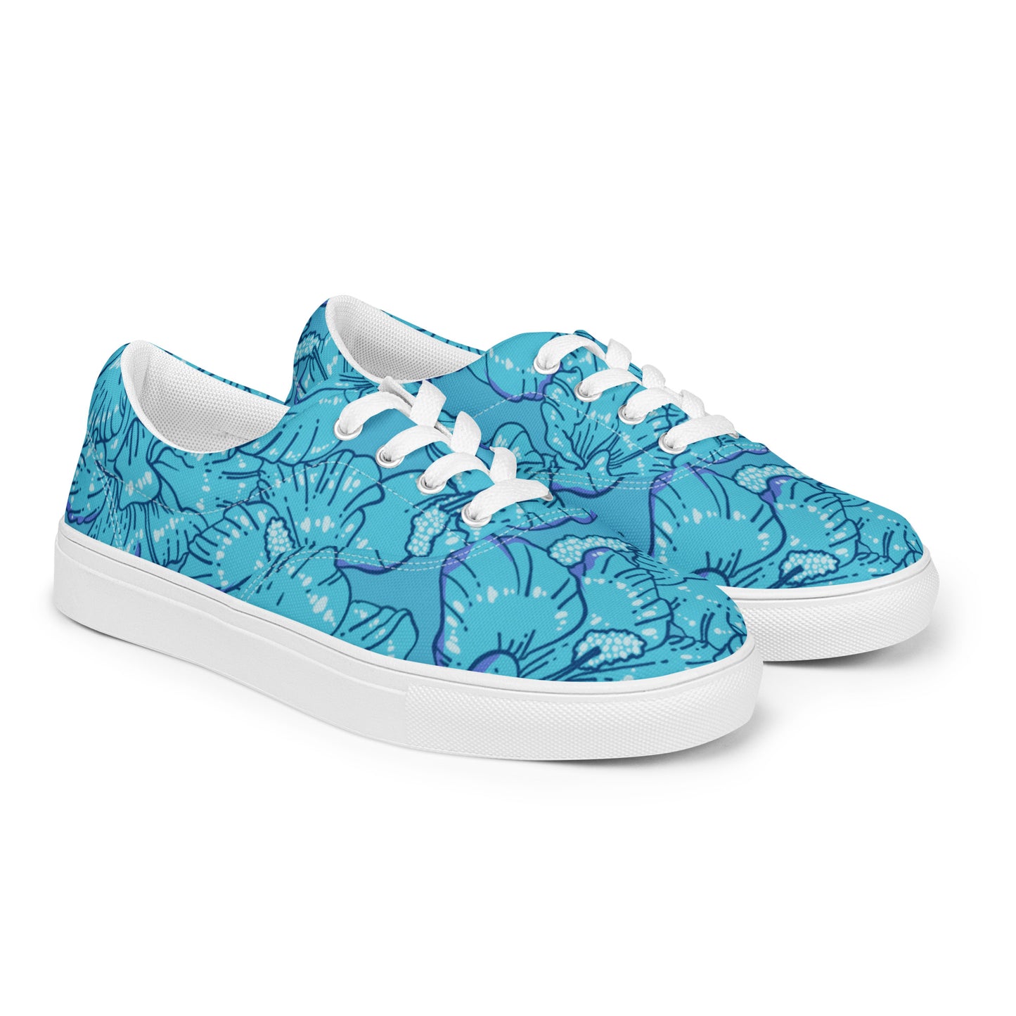 Blue Hibiscus Women’s Lace-Up Canvas Shoes